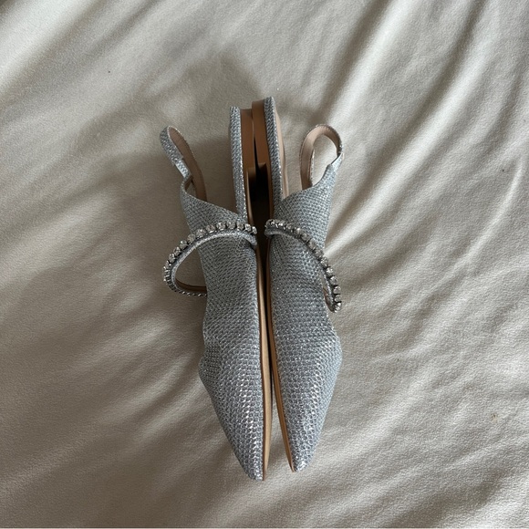 STUART WEITZMAN Crystalline Embossed Slingback Flats Crystal Silver Size 7 - Picture 6 of 8
